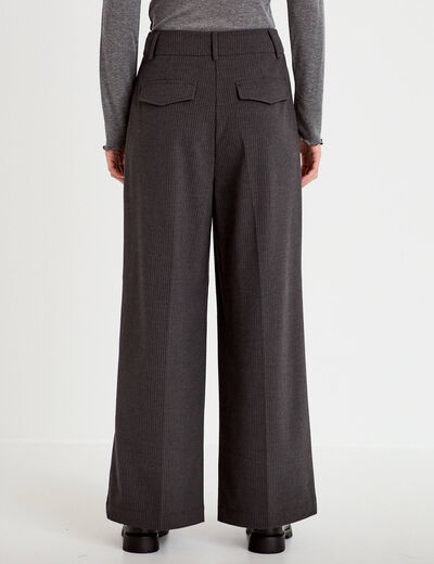 Pantalon large &agrave; pinces gris femme