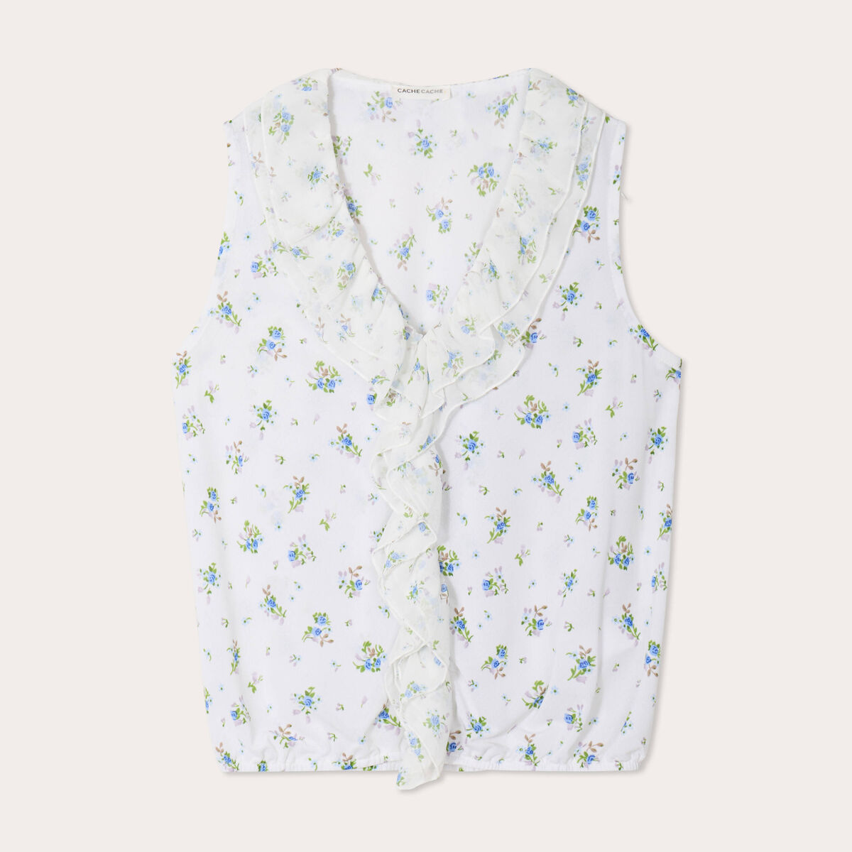 Blouse volants sans manches blanc femme