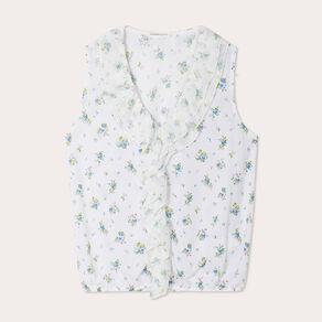 Blouse volants sans manches blanc femme