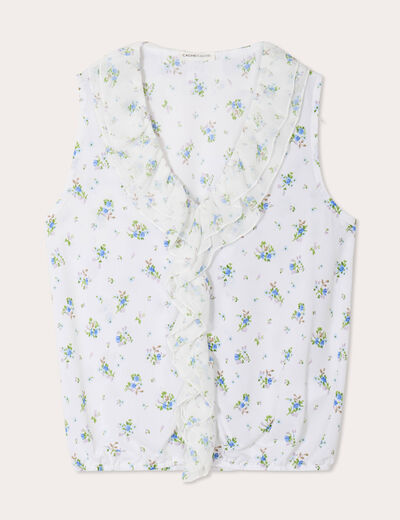 Blouse volants sans manches blanc femme