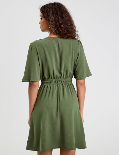 Robe évasée taille élastiquée vert kaki femme