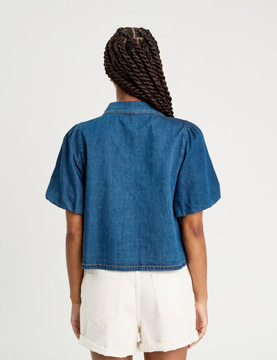 Blouse manches courtes en jean denim stone femme