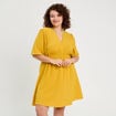 Robe évasée taille élastiquée jaune citron femme