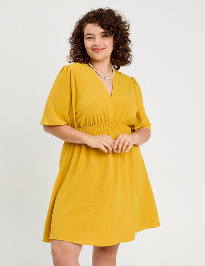 Robe évasée taille élastiquée jaune citron femme