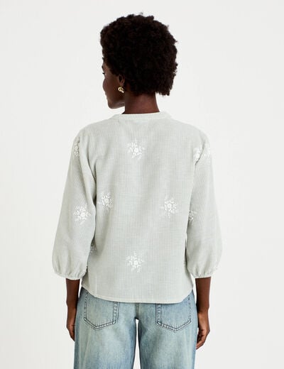 Blouse col tunisien vert kaki femme