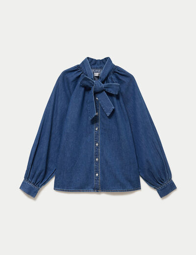 Chemise ample en jean col montant denim stone femme