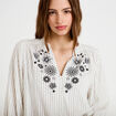 Blouse ample broderie manches 3/4 blanc femme
