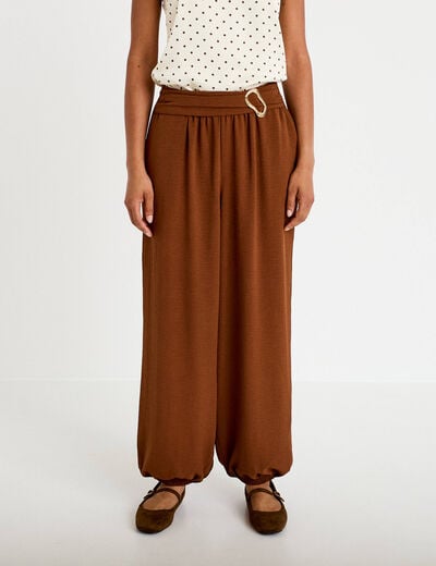 Pantalon bouffant taille standard marron femme
