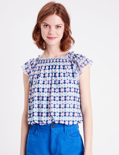T-shirt manches courtes smocké bleu foncé femme