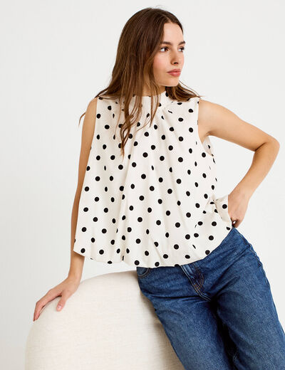 Blouse ample sans manches dos d&eacute;collet&eacute; blanc femme