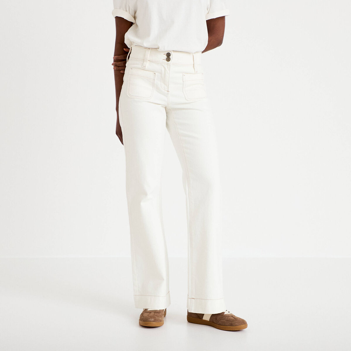 Jean bootcut taille haute denim blanc femme
