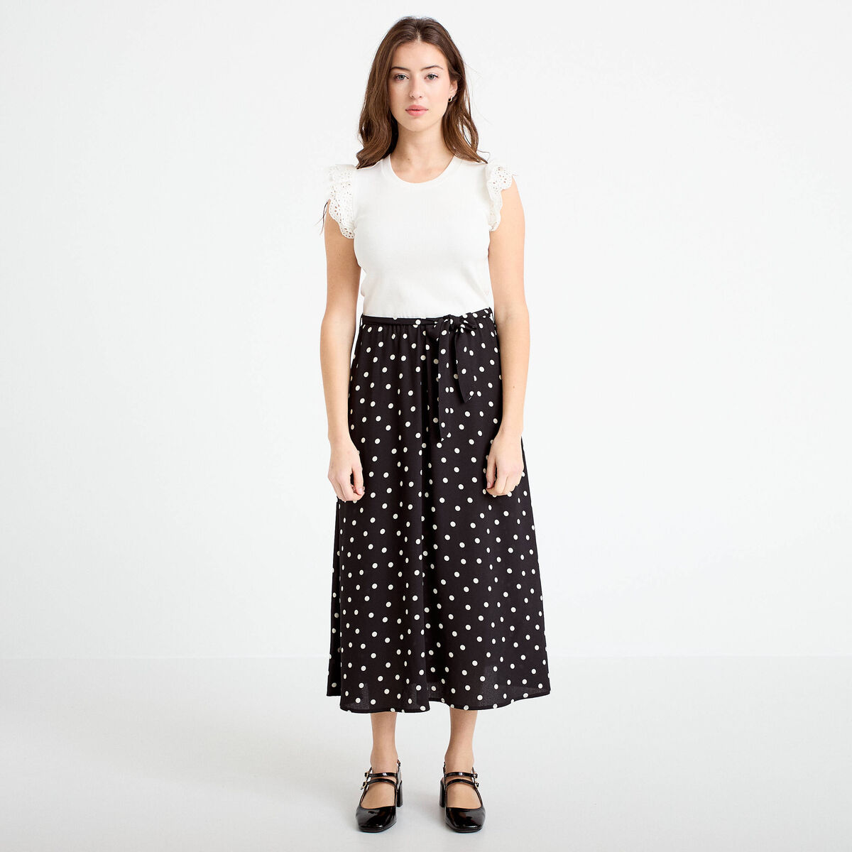 Robe longue bi-mati&egrave;re noir femme