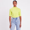 T-shirt côtelé col montant jaune citron femme