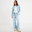 Chemise droite courte manches longues bleu femme