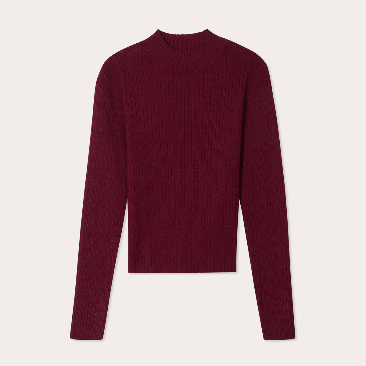 Pull col montant torsades bordeaux femme