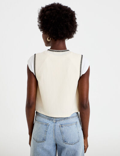 Gilet droit court sans manches ecru femme