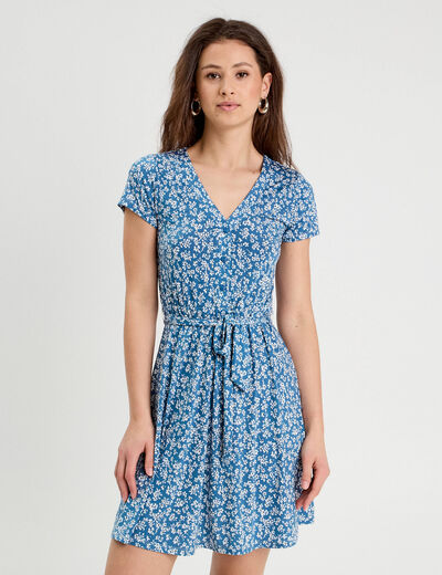 Robe évasée boutonnée bleu clair femme