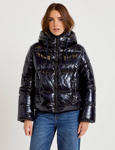 Doudoune bas resserr&eacute; manches longues bleu marine femme