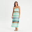 Robe longue évasée bretelles bleu femme