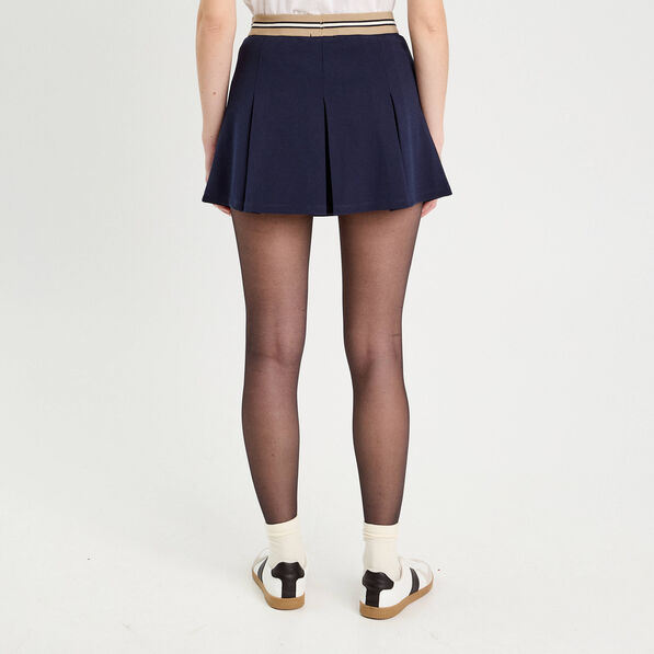 Jupe évasée plissée bleu marine femme