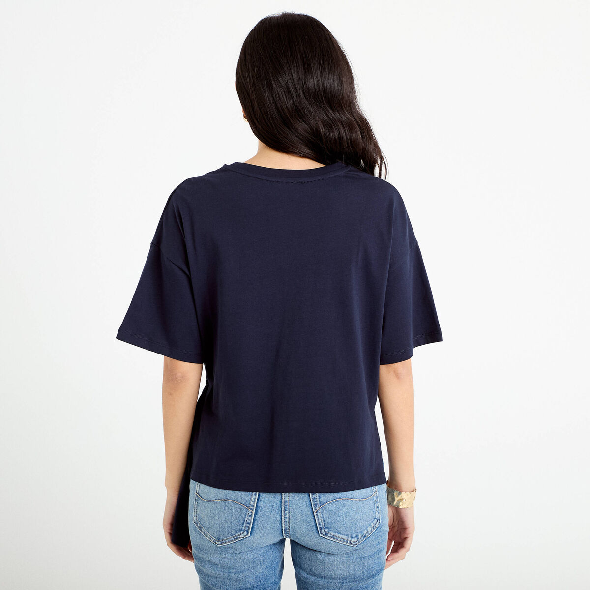 T-shirt &agrave; fronces avec bijou bleu marine femme