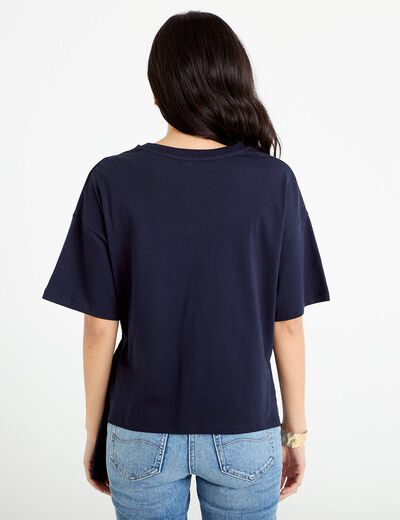 T-shirt &agrave; fronces avec bijou bleu marine femme