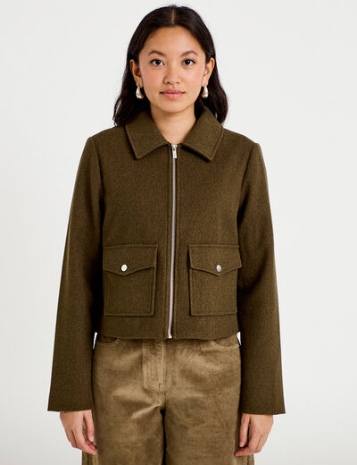 Veste zipp&eacute;e vert kaki femme