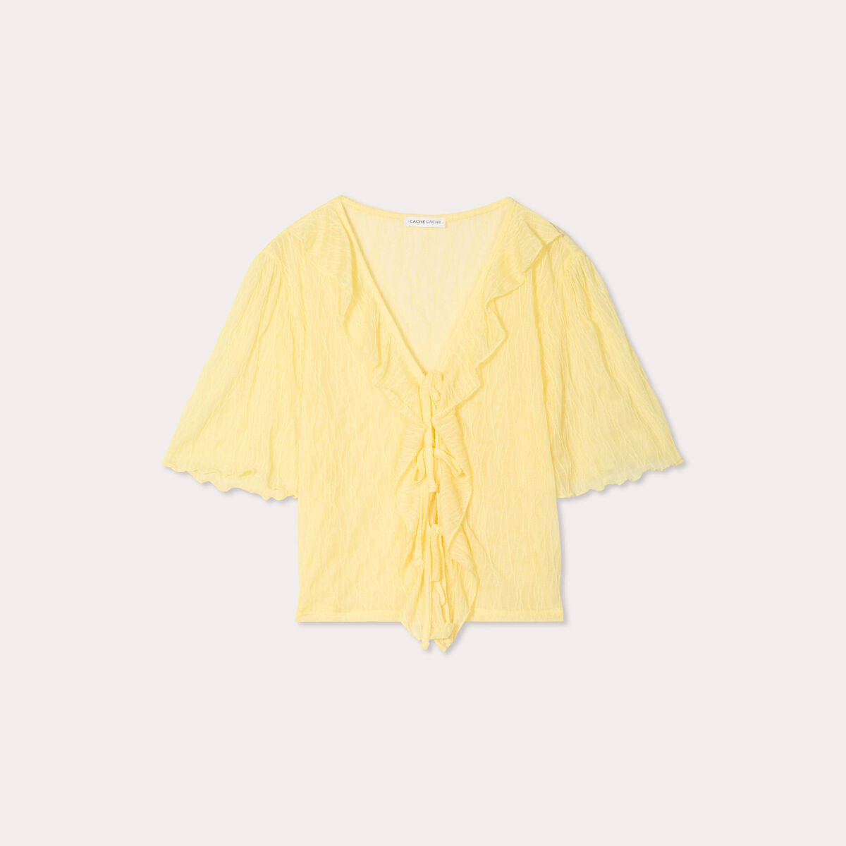 Blouse nouée avec volants jaune clair femme
