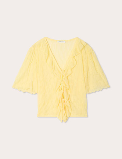 Blouse nouée avec volants jaune clair femme