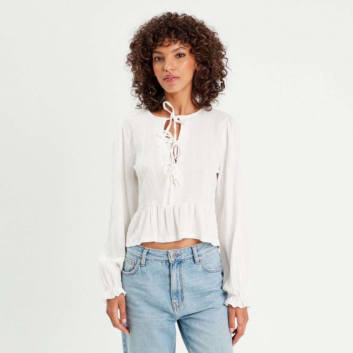 Blouse manches longues ecru femme