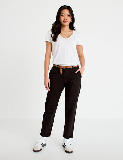 T-shirt col v manches courtes blanc femme