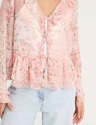 Blouse nouée manches longues rose pastel femme