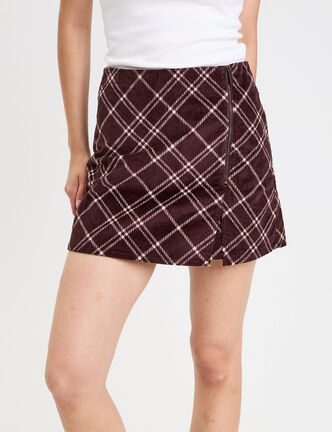 Jupe-short en velours marron chocolat femme