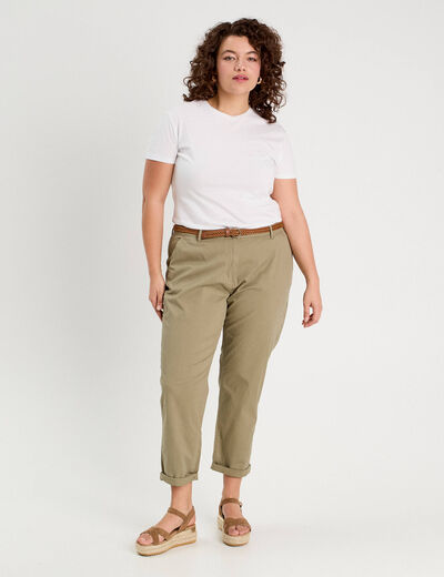 Pantalon chino 7/8ème vert femme