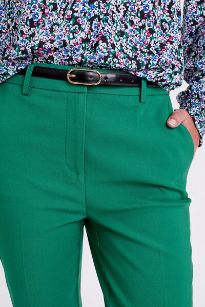 Pantalon cigarette ceinturé vert femme