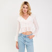 Blouse bi-mati&egrave;re oversize col v ecru femme