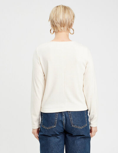 T-shirt col claudine macramé ecru femme