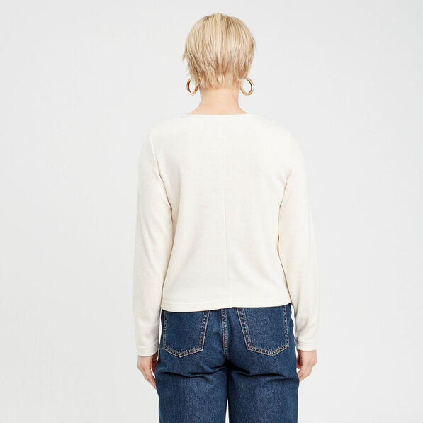 T-shirt col claudine macramé ecru femme