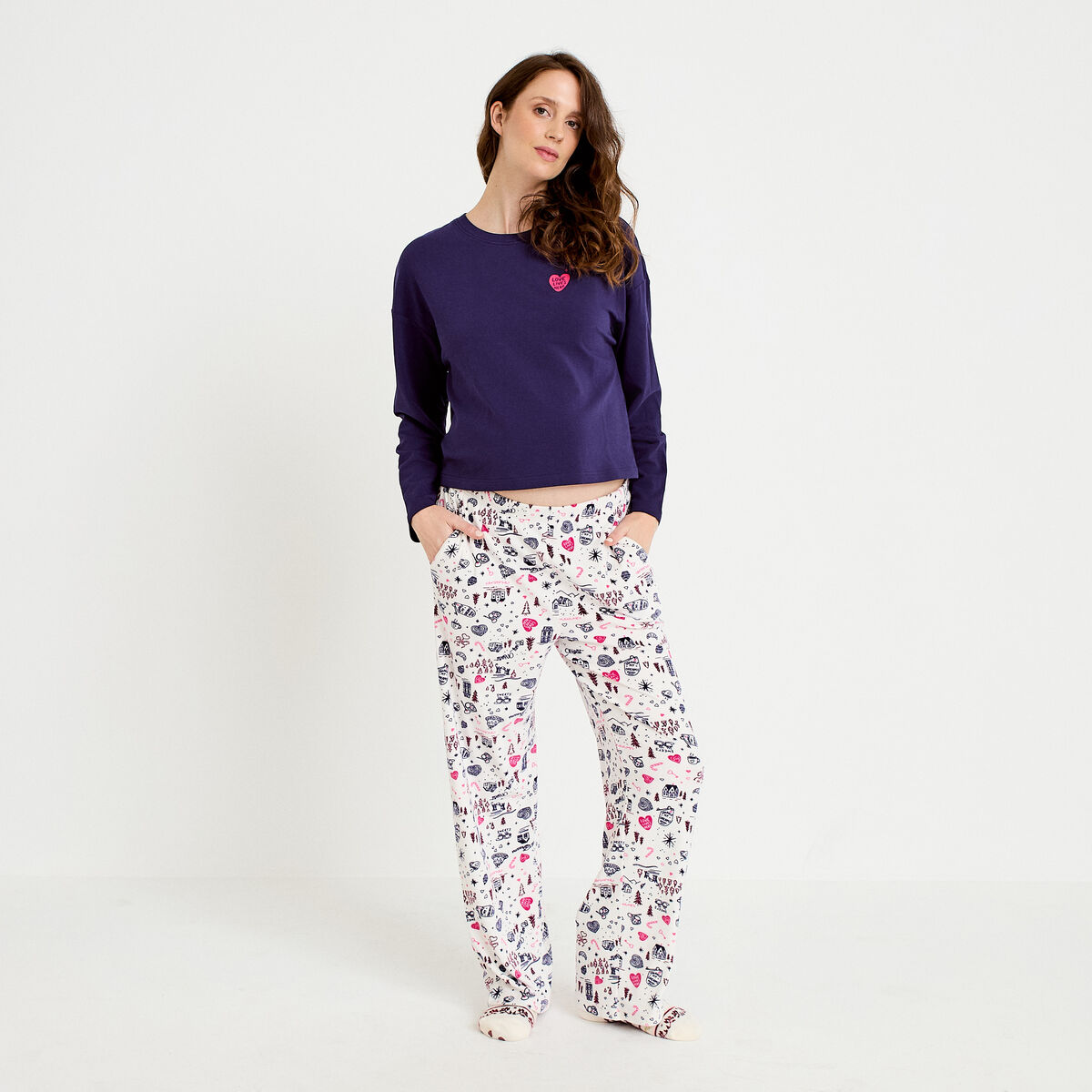 Pyjama manches longues blanc femme