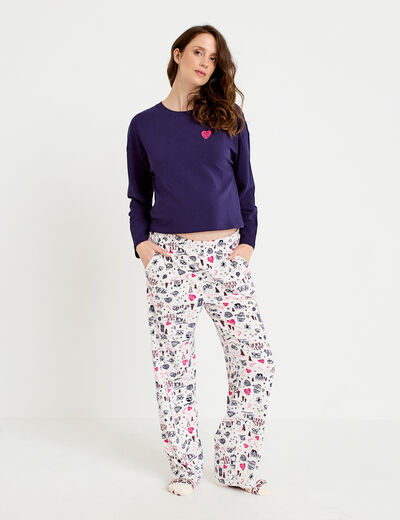Pyjama manches longues blanc femme