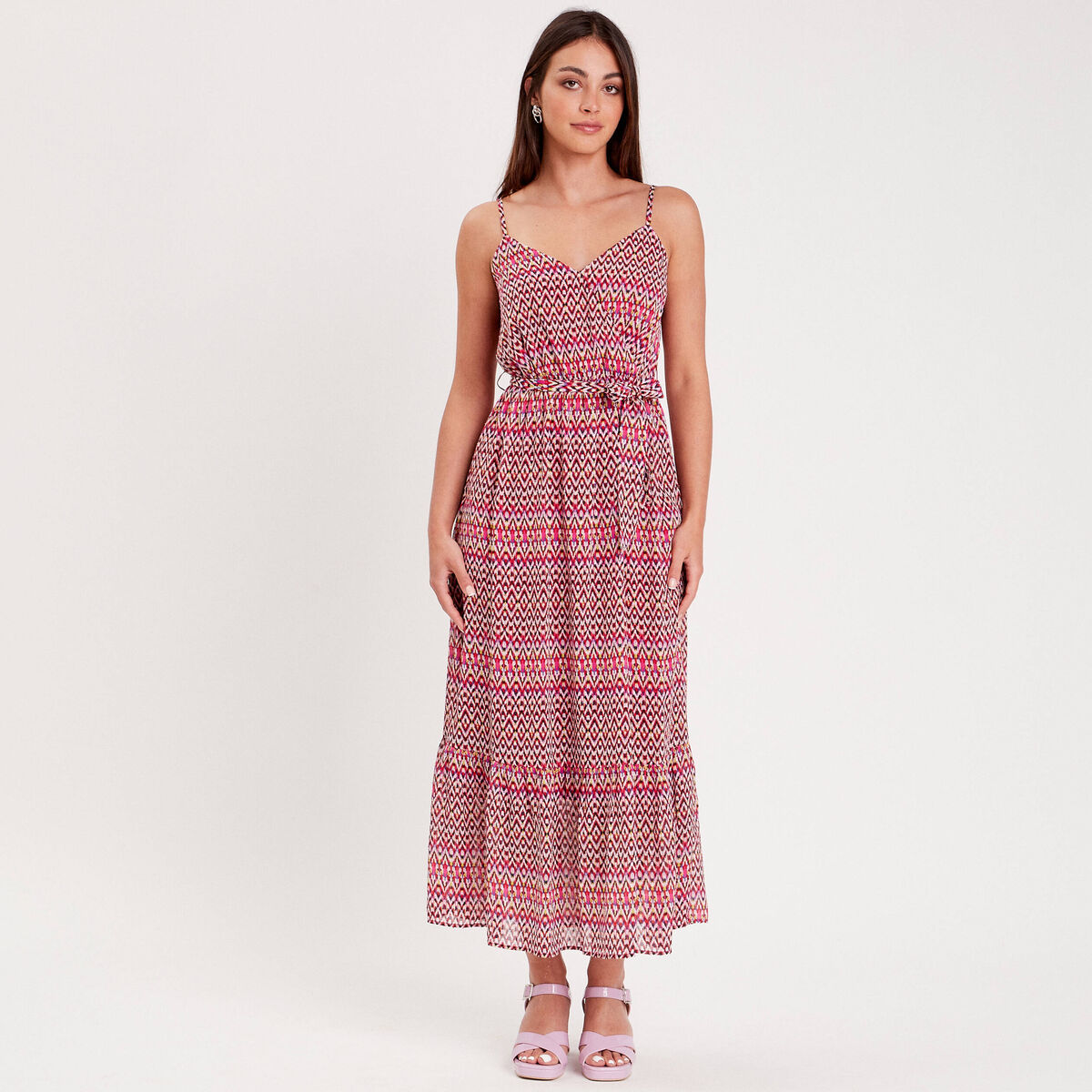 Robe longue &eacute;vas&eacute;e rose femme