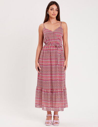 Robe longue évasée rose femme