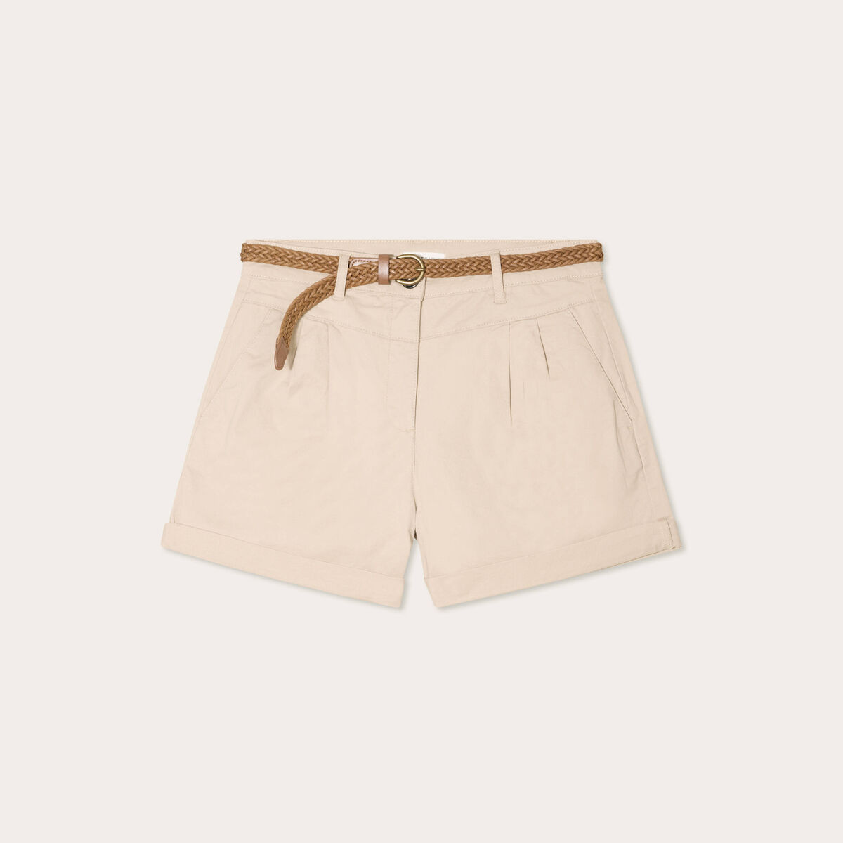 Short chino ceinturé sable femme