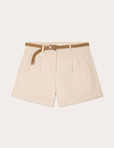 Short chino ceinturé sable femme