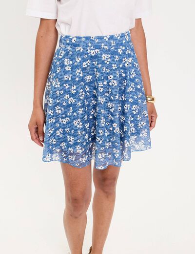 Jupe courte évasée en voile doublée bleu femme
