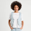 Veston sans manches en jean bleu gris femme