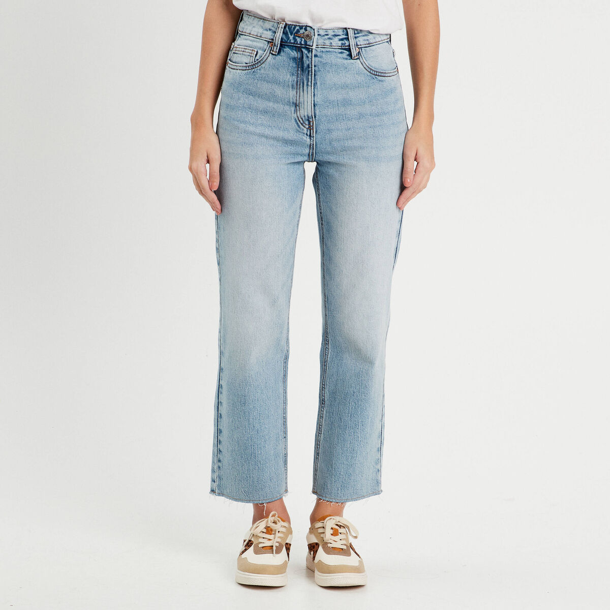 Jeans droit taille haute denim double stone femme