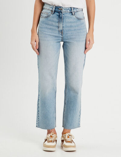Jeans droit taille haute denim double stone femme