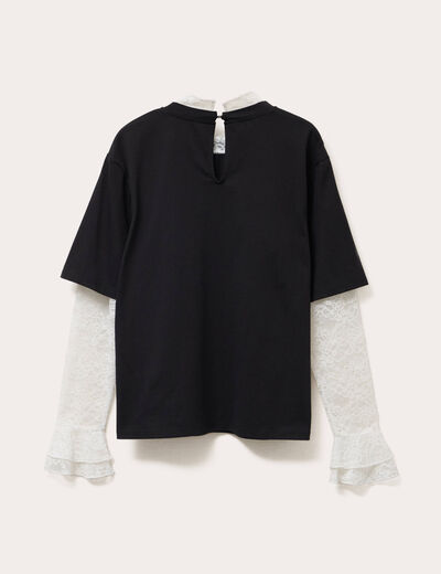 T-shirt 2-en-1 avec dentelle noir femme