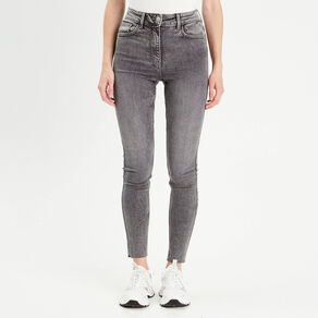 Jeans skinny taille haute denim gris femme